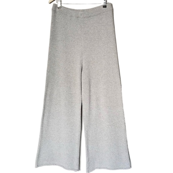 FREE PEOPLE Hailee Waffle Knit Wide Leg Relaxed Pull On Pants in Light Grey sz S - Picture 7 of 13